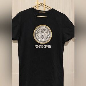 Roberto Cavalli Black and Silver Logo T-Shirt